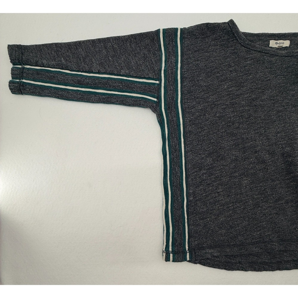 Madewell Womens‎ Small Gray Striped Cropped Sweatshirt Boxy Casual Top - Picture 3 of 8